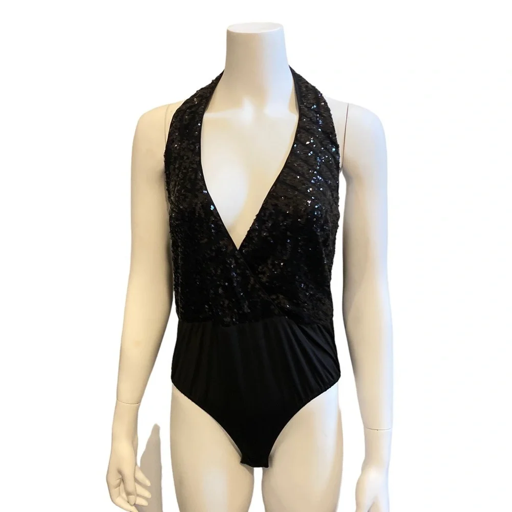 NWT SHINESTAR Black Sequins Bodysuit, Size Large - Picture 10 of 12